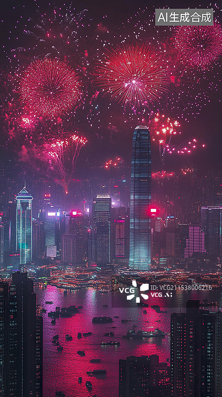 【AI数字艺术】新年城市烟花背景图片素材