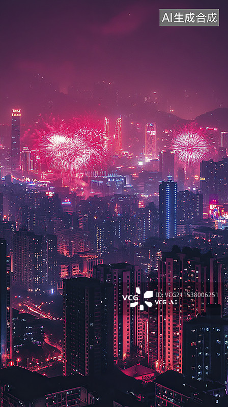 【AI数字艺术】新年城市烟花背景图片素材