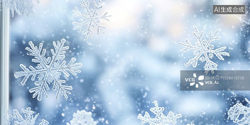 【AI数字艺术】冬天窗户玻璃上的冰晶特写图片素材