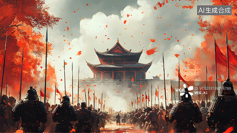 【AI数字艺术】披坚执锐，势在必得，古代战争场景图片素材