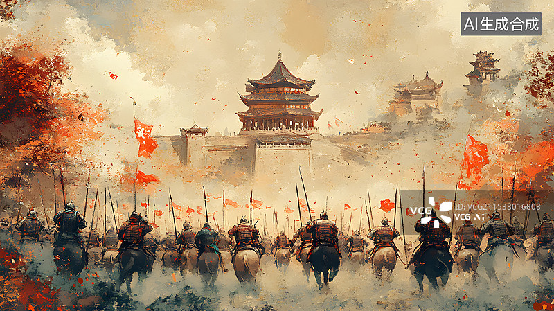 【AI数字艺术】披坚执锐，势在必得，古代战争场景图片素材