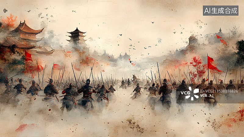【AI数字艺术】披坚执锐，势在必得，古代战争场景图片素材