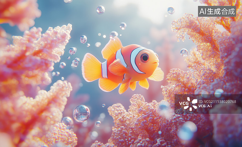 【AI数字艺术】海底世界3D海洋生物珊瑚梦幻唯美自然背景图片素材