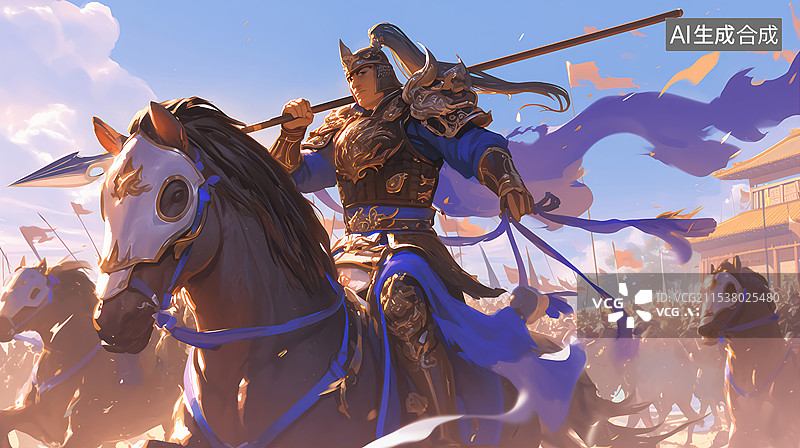 【AI数字艺术】中国古代战场士兵冲锋主题插画图片素材