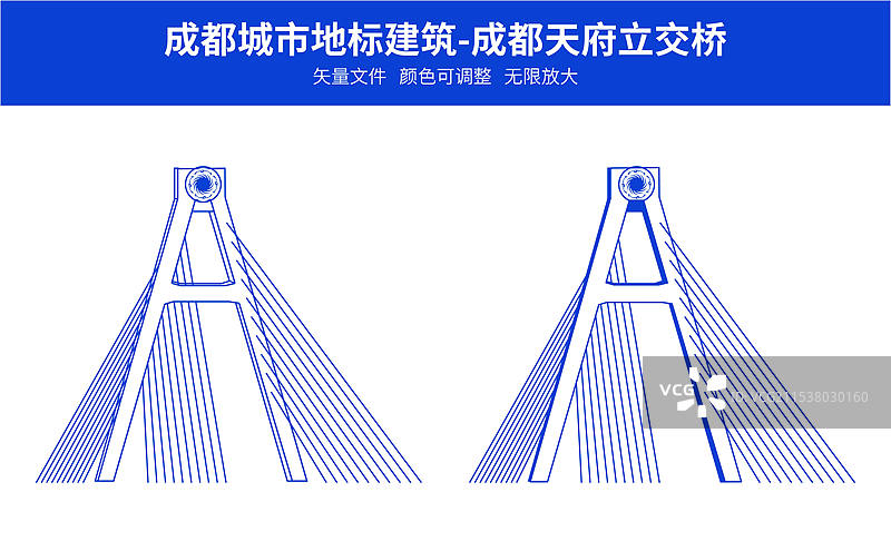 城市地标建筑成都天府立交桥线条矢量插画海报设计模板图片素材