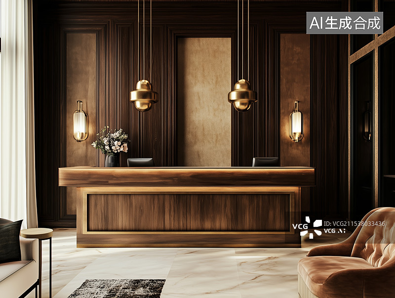 【AI数字艺术】公司酒店办公空间前台装修设计效果图图片素材