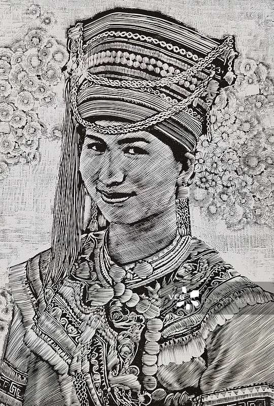 《山花》黑白木刻图片素材