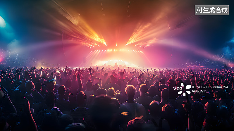 【AI数字艺术】五光十色的音乐会演唱会现场人山人海图片素材