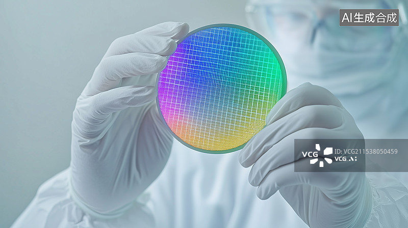 【AI数字艺术】研究人员拿着芯片晶圆检查图片素材