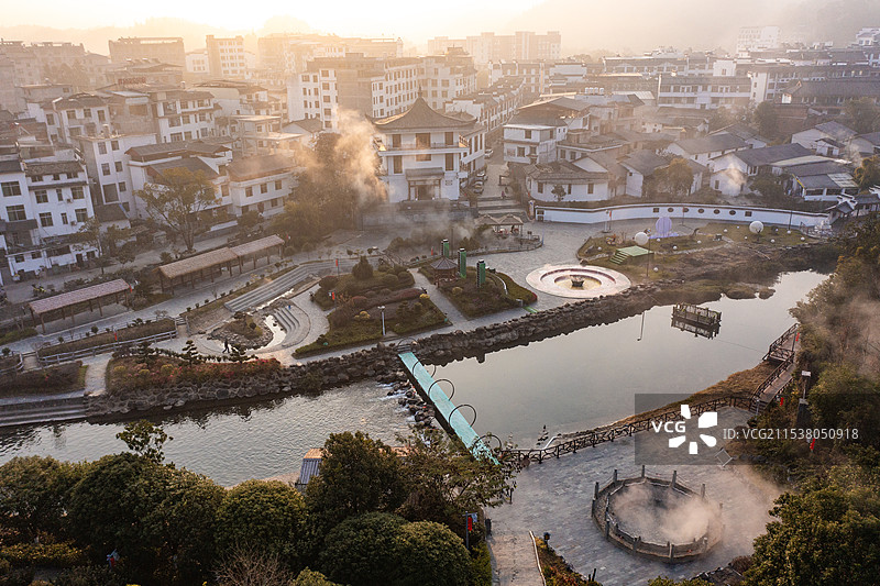 航拍湖南郴州汝城热水镇温泉景观图片素材