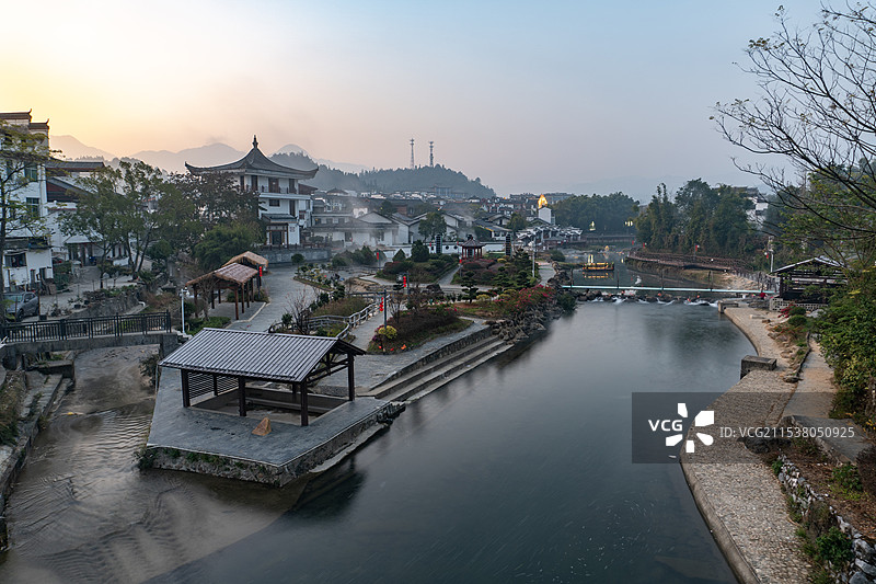 航拍湖南郴州汝城热水镇温泉景观图片素材