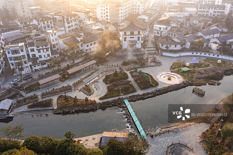 航拍湖南郴州汝城热水镇温泉景观图片素材