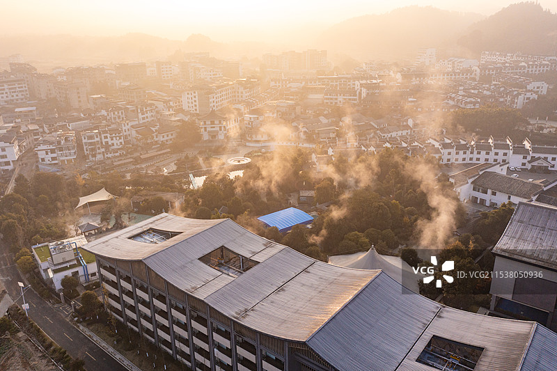 航拍湖南郴州汝城热水镇温泉景观图片素材