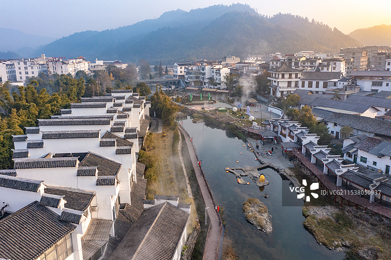 航拍湖南郴州汝城热水镇温泉景观图片素材