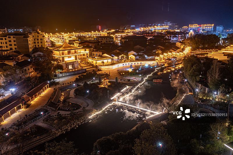 航拍湖南郴州汝城热水镇温泉景观图片素材