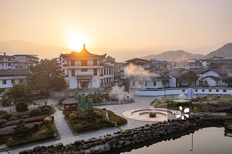 航拍湖南郴州汝城热水镇温泉景观图片素材