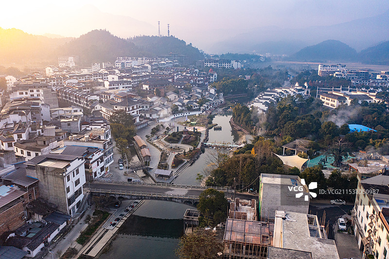 航拍湖南郴州汝城热水镇温泉景观图片素材