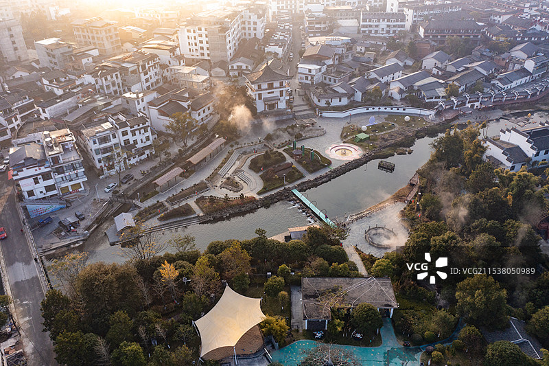 航拍湖南郴州汝城热水镇温泉景观图片素材