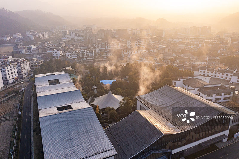 航拍湖南郴州汝城热水镇温泉景观图片素材