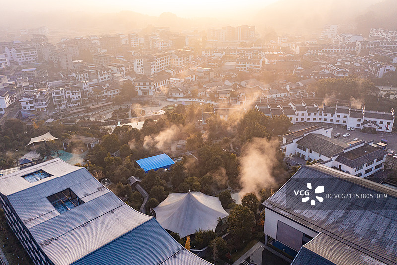 航拍湖南郴州汝城热水镇温泉景观图片素材