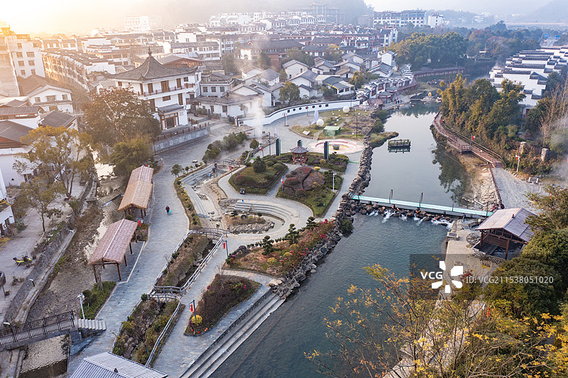 航拍湖南郴州汝城热水镇温泉景观图片素材