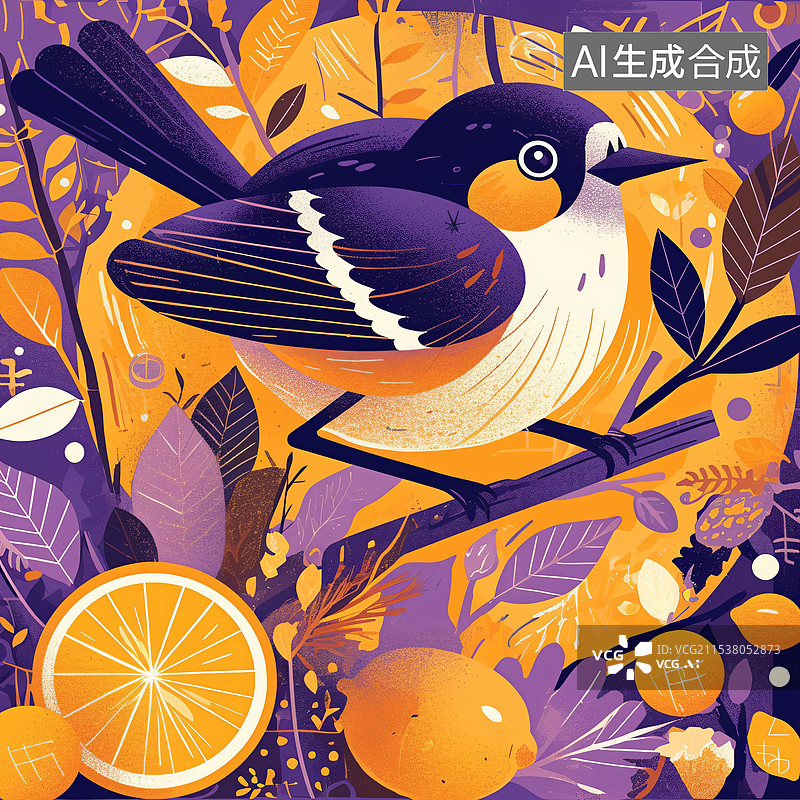 【AI数字艺术】动物主题插画，手绘，鸟，黄莺图片素材