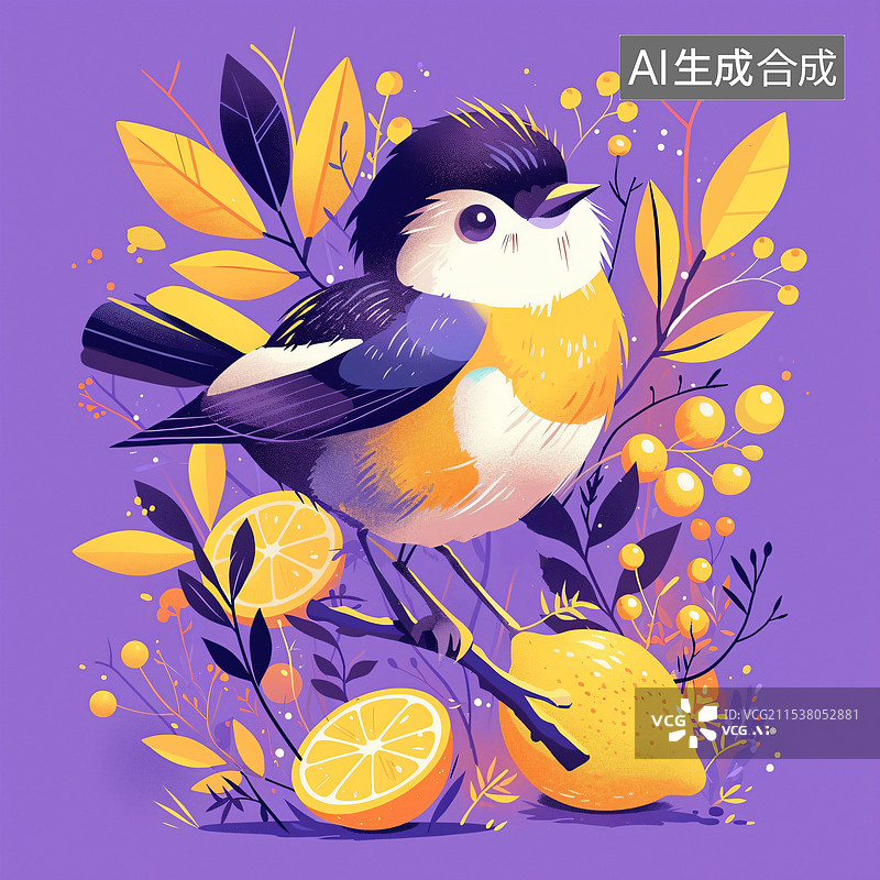 【AI数字艺术】动物主题插画，手绘，鸟，黄莺图片素材