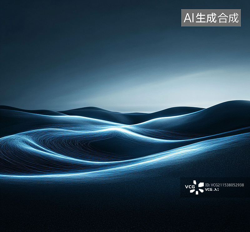 【AI数字艺术】未来科技风的沙漠地形图，科技线条山图片素材