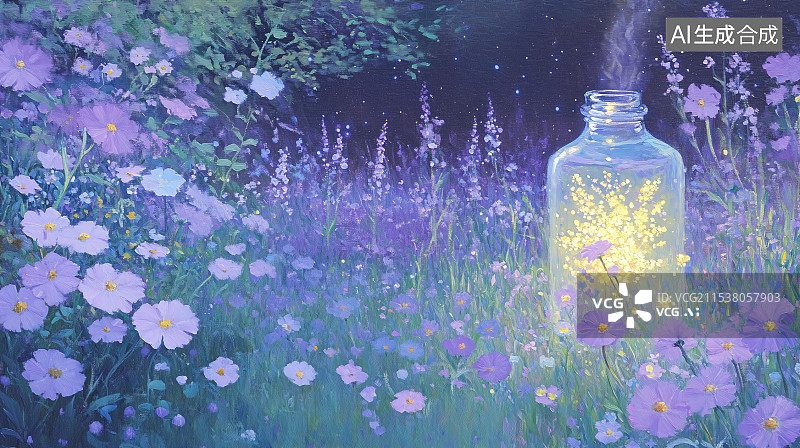 【AI数字艺术】唯美治愈系森林花丛肌理插画图片素材