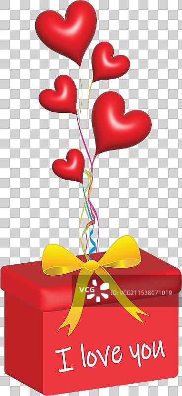 美丽的红色轻盈心形气球与礼物图片素材