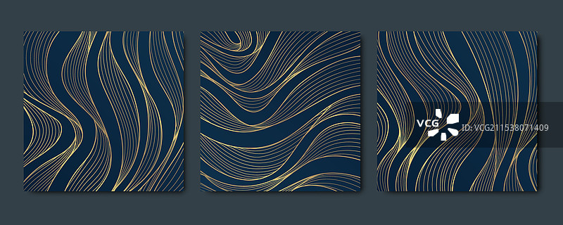 一组装饰艺术风格的波浪带横幅卡片图片素材