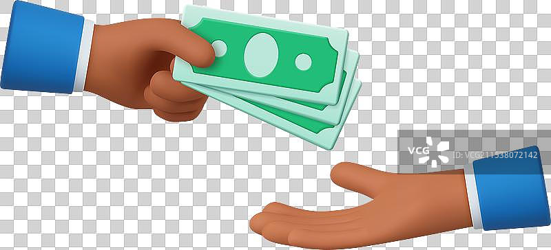 3D卡通角色的手在给与和接收钱币图片素材