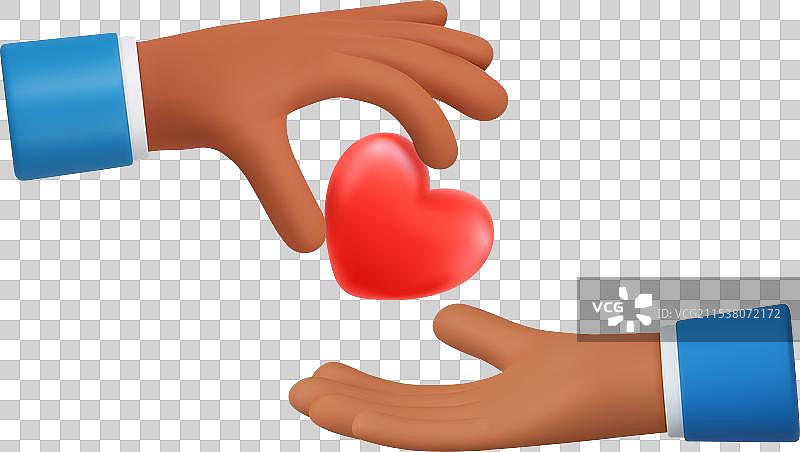 3D卡通手将红色心形传递给另一个手图片素材