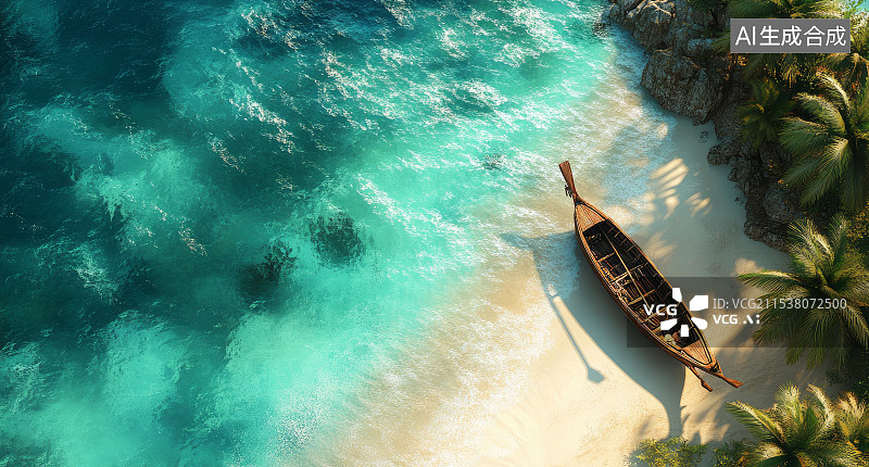 【AI数字艺术】夏天阳光明媚的椰树和海边沙滩图片素材
