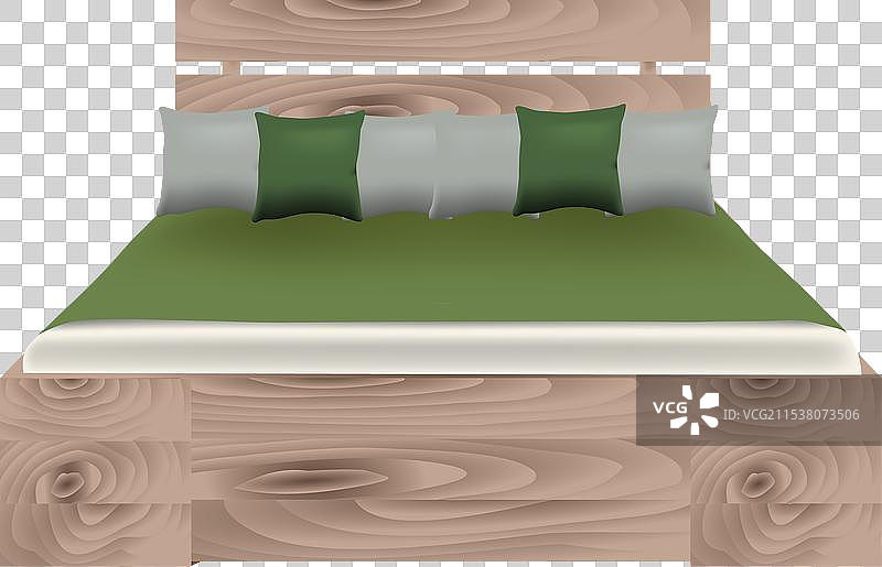 带枕头的木质特大号床图片素材