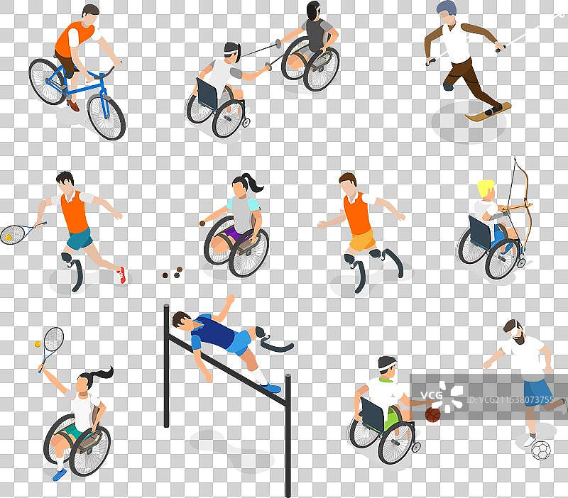 平面三维等距的残奥运动员图集图片素材