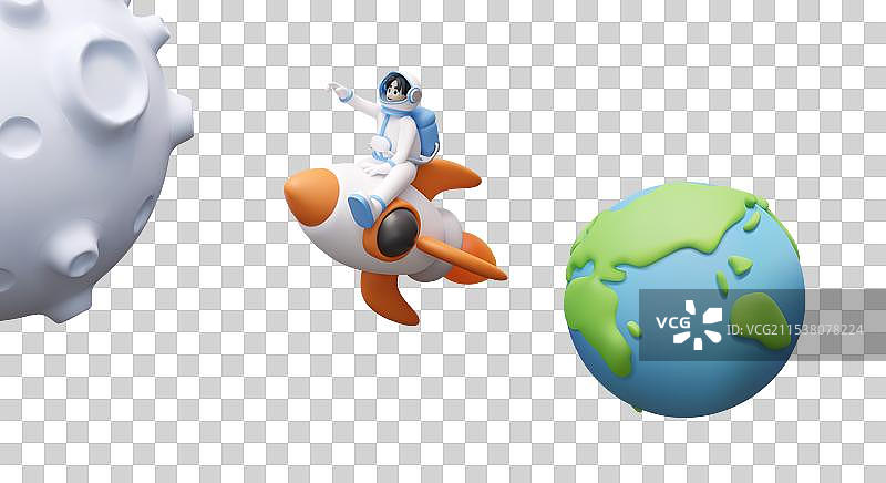 宇航员乘火箭从地球飞往月球图片素材