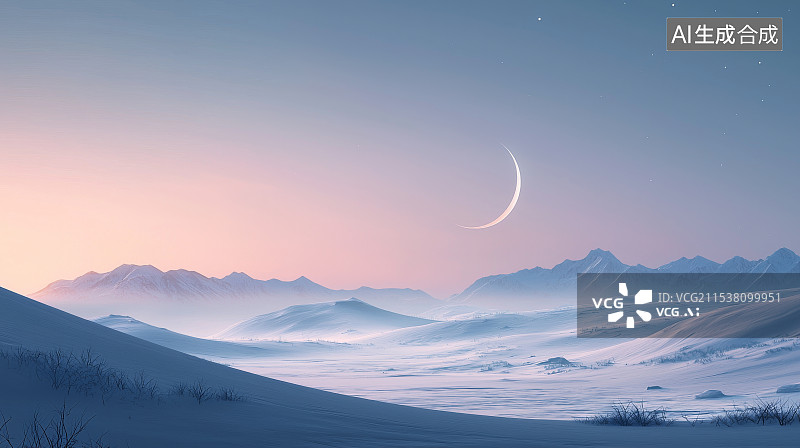 【AI数字艺术】月夜雪原的静谧风景图片素材
