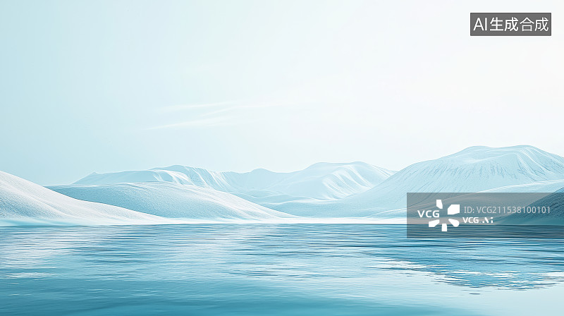 【AI数字艺术】冰雪覆盖的湖泊与山脉图片素材