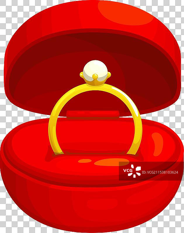 卡通婚戒与红色礼盒中的钻石图片素材