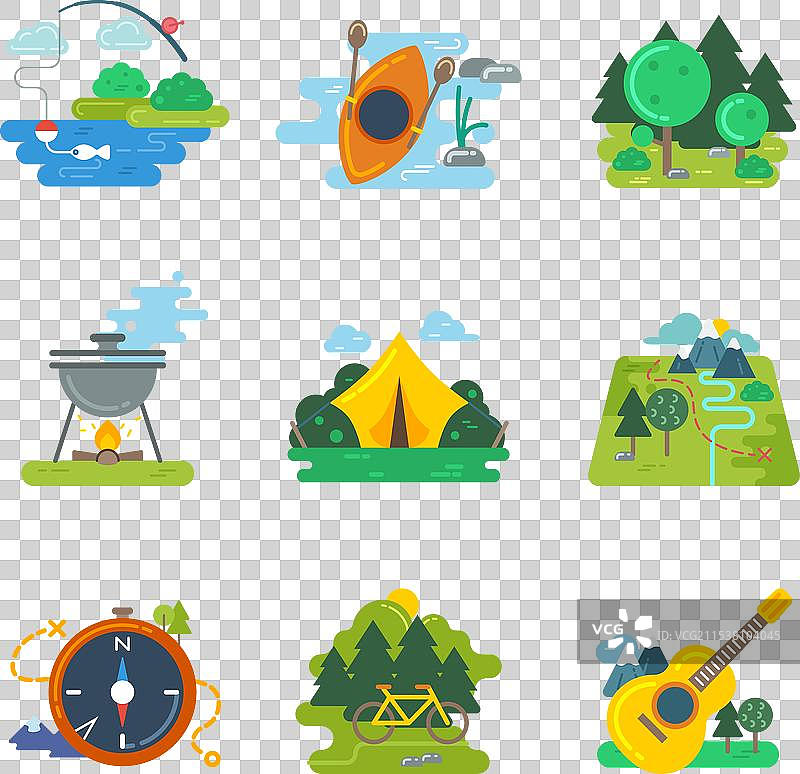 自然户外和森林活动扁平图标集图片素材