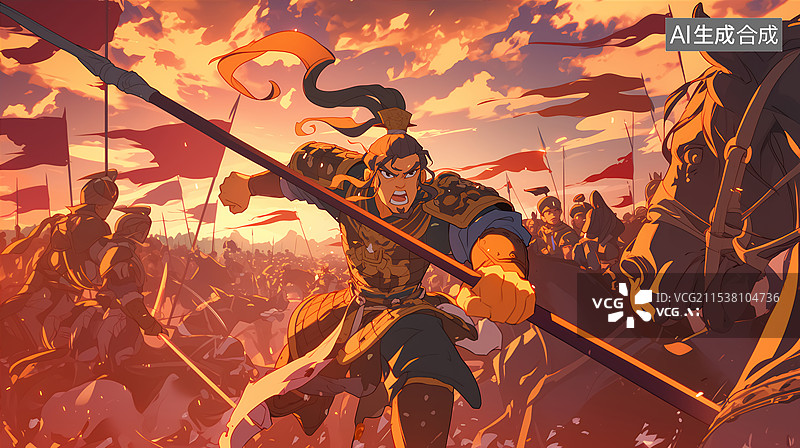 【AI数字艺术】中国古代战场士兵冲锋主题插画图片素材