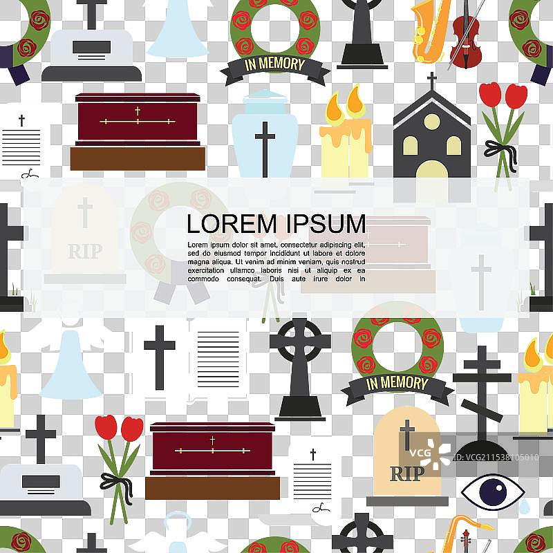 平面葬礼彩色图标无缝图案图片素材