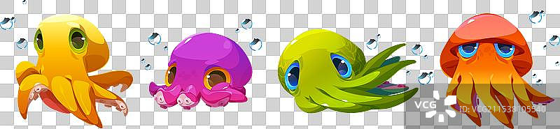 一组孤立在背景上的章鱼角色图片素材