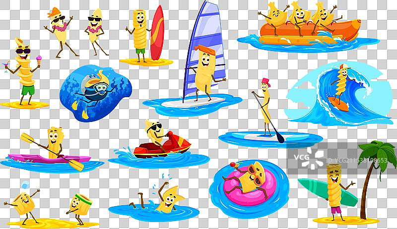 意大利面角色在夏季海滩度假图片素材