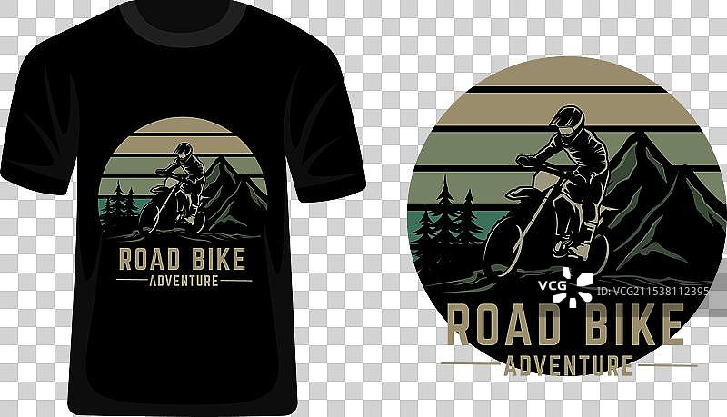 复古风格的公路自行车冒险T恤设计图片素材