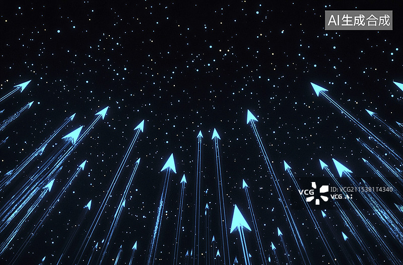 【AI数字艺术】蓝色科技粒子组成的上升箭头图片素材
