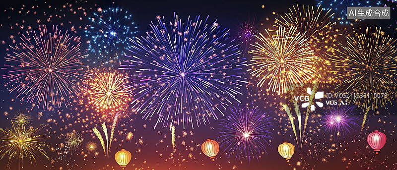 【AI数字艺术】烟花灯笼背景图片素材
