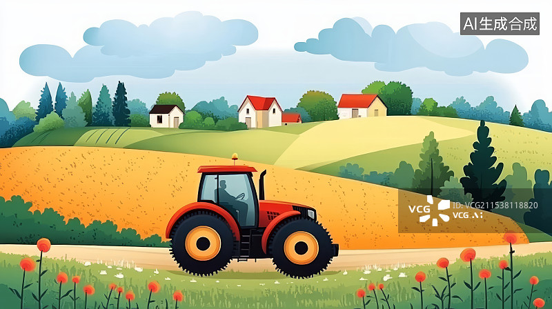 【AI数字艺术】智慧农业和乡村振兴主题插画图片素材