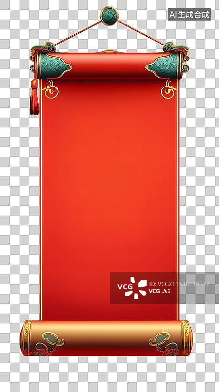【AI数字艺术】3D卡通中国风新年卷轴喜庆古典竖幅挂轴图片素材